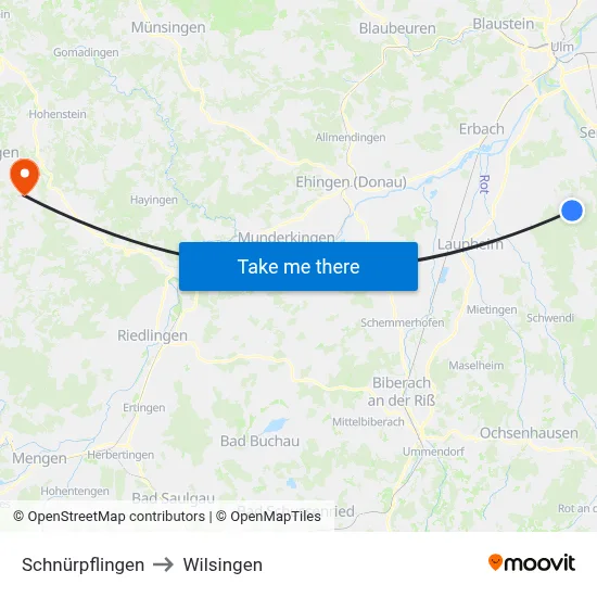 Schnürpflingen to Wilsingen map