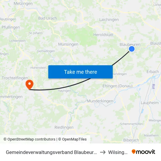 Gemeindeverwaltungsverband Blaubeuren to Wilsingen map