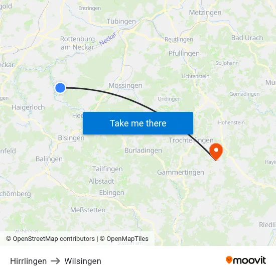 Hirrlingen to Wilsingen map