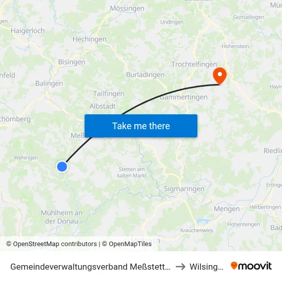 Gemeindeverwaltungsverband Meßstetten to Wilsingen map