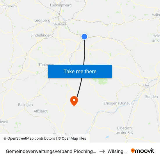 Gemeindeverwaltungsverband Plochingen to Wilsingen map