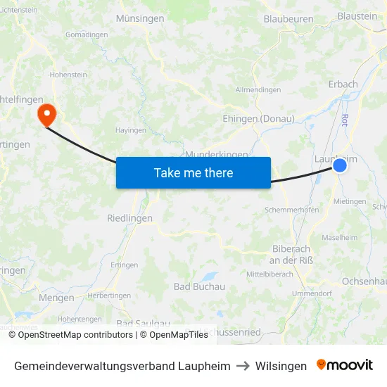 Gemeindeverwaltungsverband Laupheim to Wilsingen map