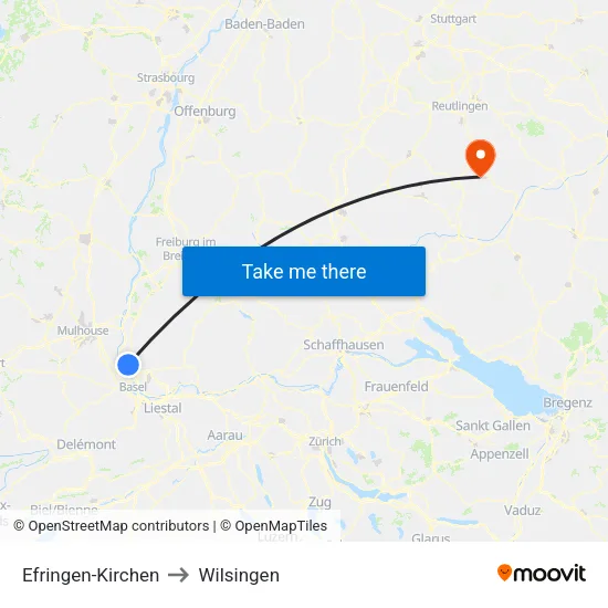 Efringen-Kirchen to Wilsingen map