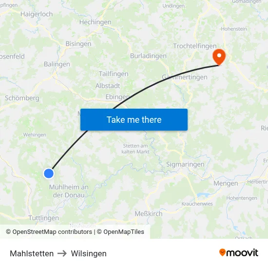 Mahlstetten to Wilsingen map