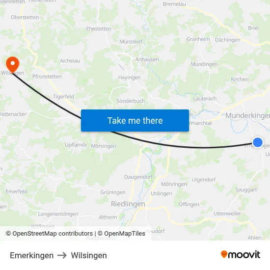 Emerkingen to Wilsingen map