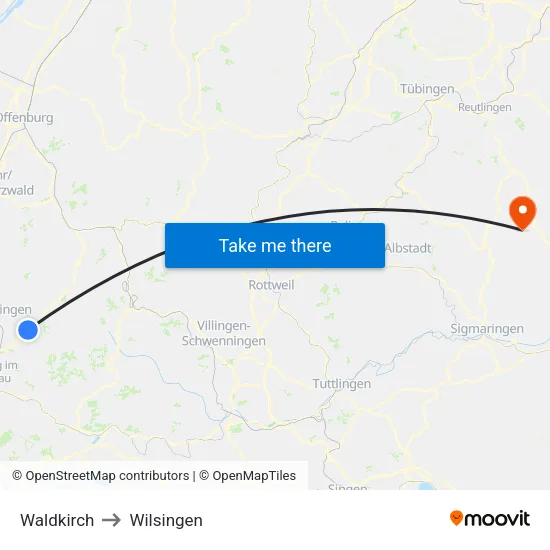 Waldkirch to Wilsingen map