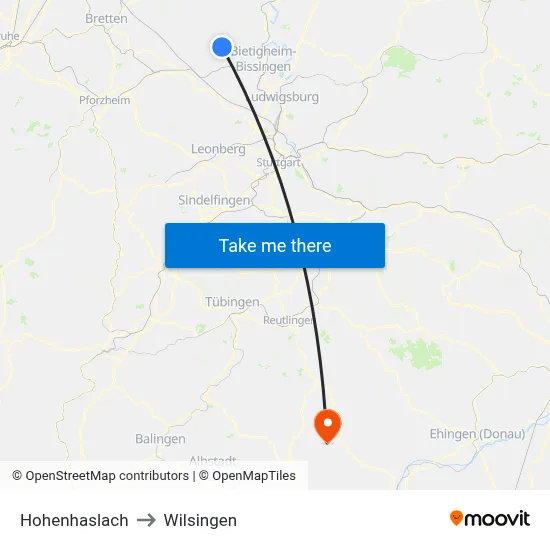 Hohenhaslach to Wilsingen map