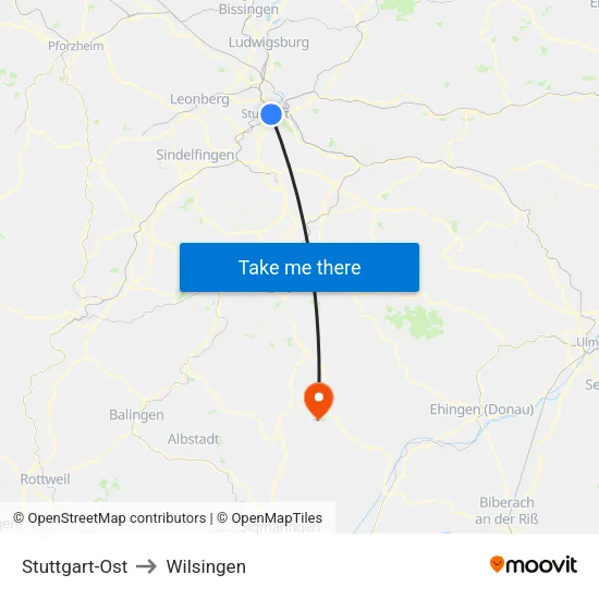 Stuttgart-Ost to Wilsingen map