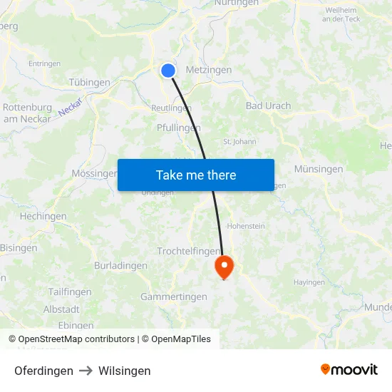 Oferdingen to Wilsingen map