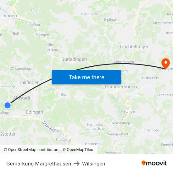 Gemarkung Margrethausen to Wilsingen map