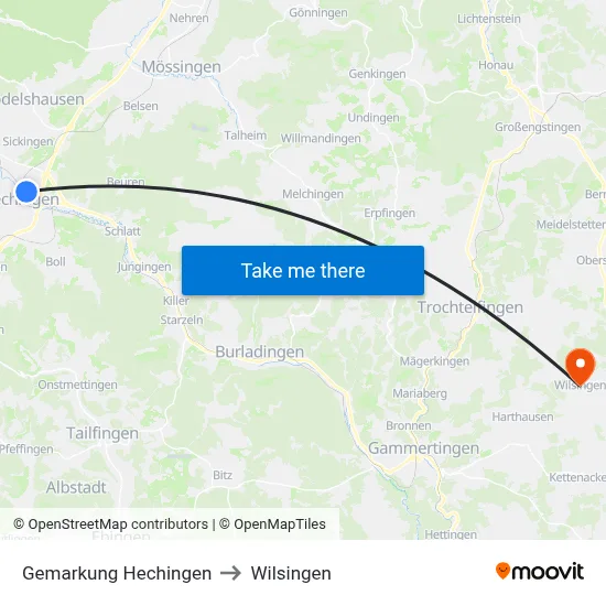 Gemarkung Hechingen to Wilsingen map
