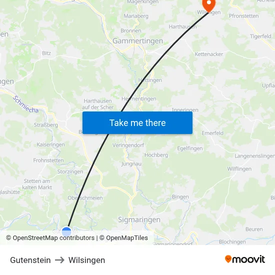 Gutenstein to Wilsingen map