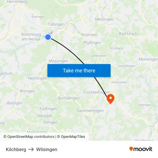 Kilchberg to Wilsingen map