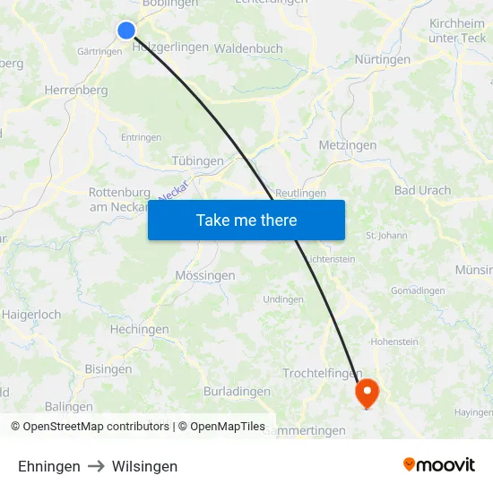 Ehningen to Wilsingen map