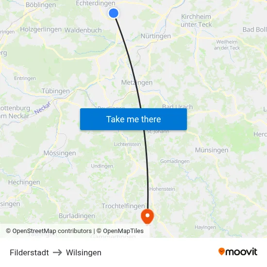 Filderstadt to Wilsingen map