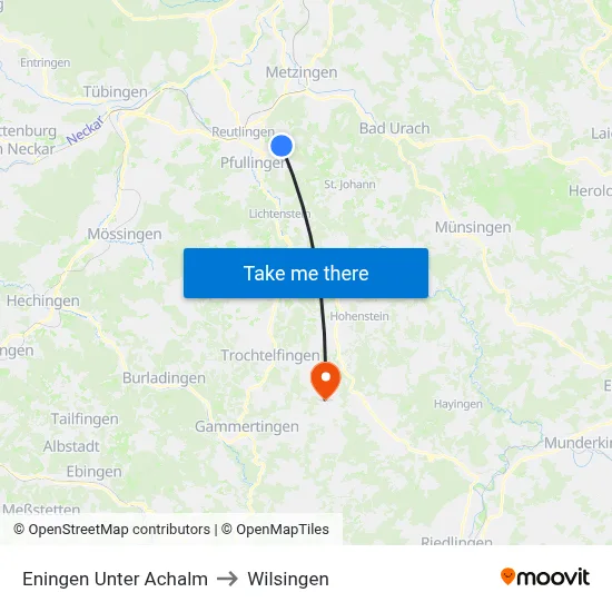 Eningen Unter Achalm to Wilsingen map