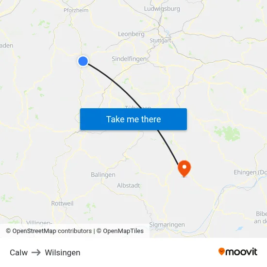 Calw to Wilsingen map