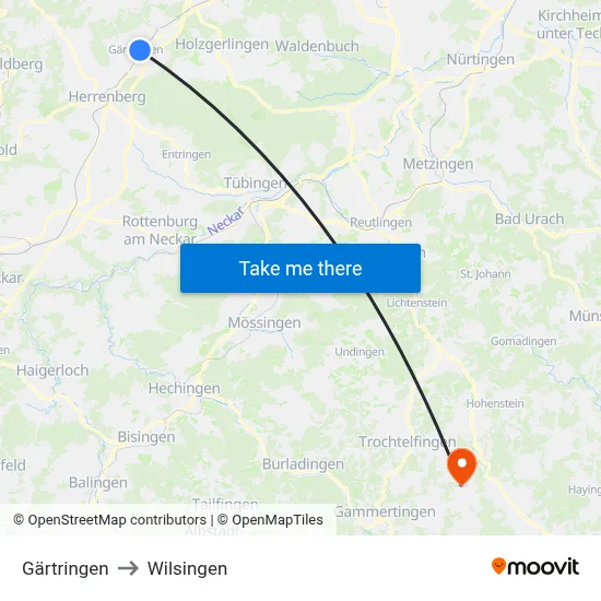 Gärtringen to Wilsingen map