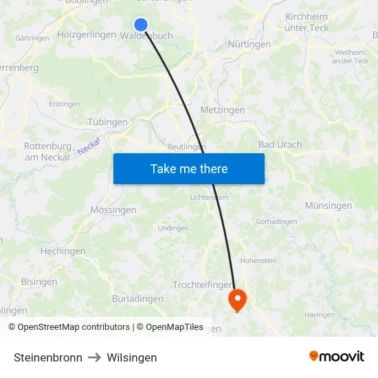 Steinenbronn to Wilsingen map