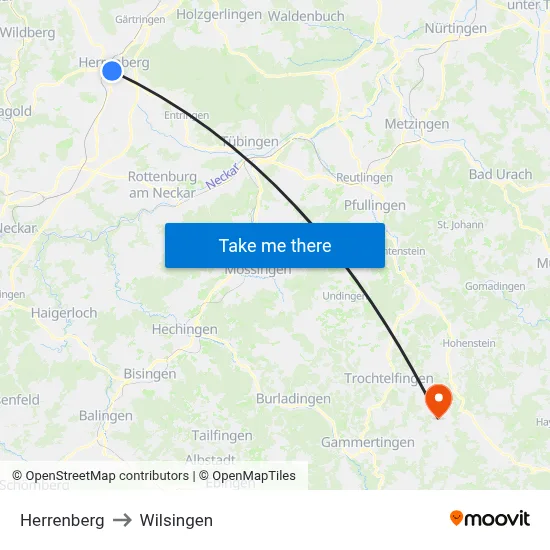 Herrenberg to Wilsingen map