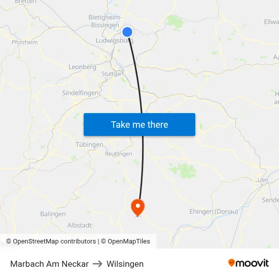 Marbach Am Neckar to Wilsingen map