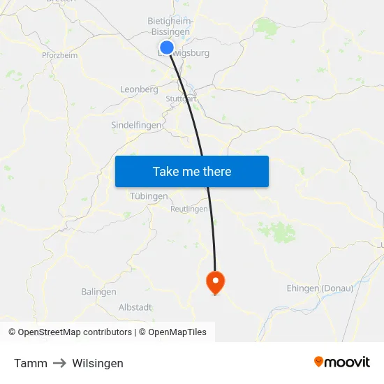 Tamm to Wilsingen map