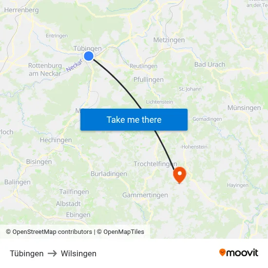 Tübingen to Wilsingen map