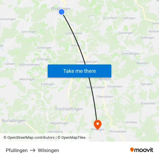 Pfullingen to Wilsingen map