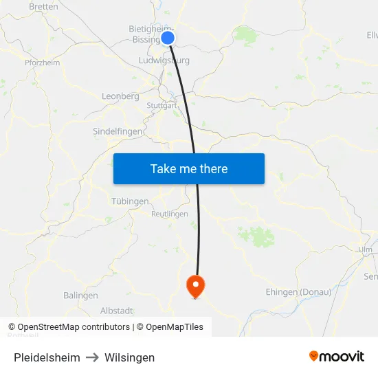 Pleidelsheim to Wilsingen map
