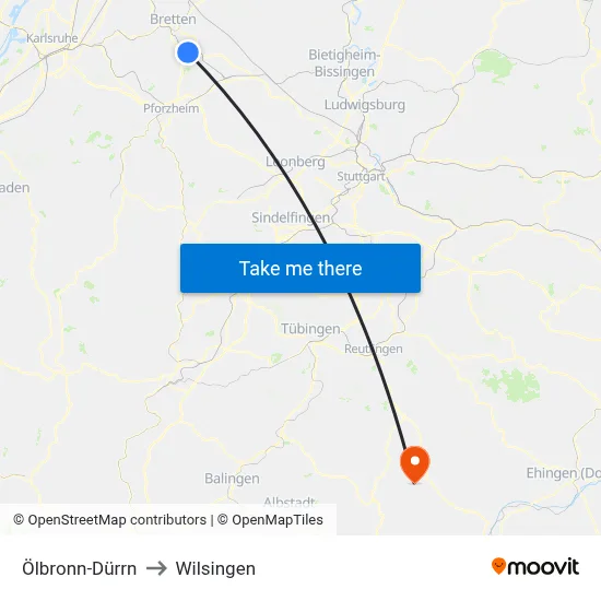Ölbronn-Dürrn to Wilsingen map