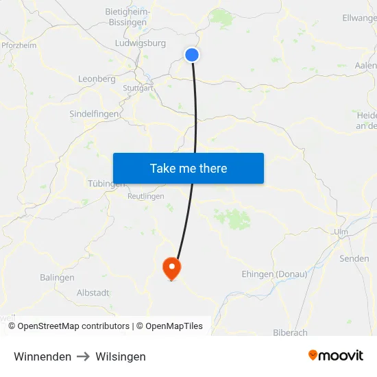 Winnenden to Wilsingen map
