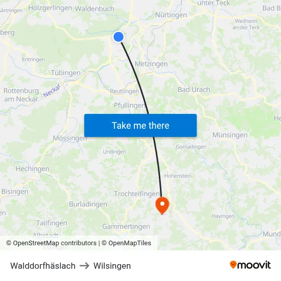 Walddorfhäslach to Wilsingen map