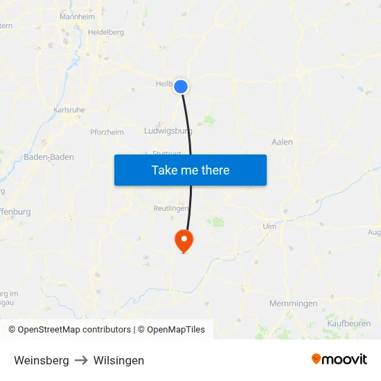 Weinsberg to Wilsingen map