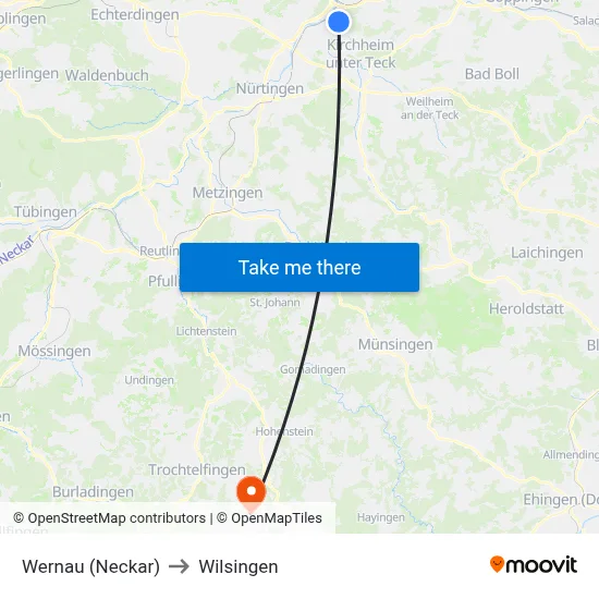 Wernau (Neckar) to Wilsingen map