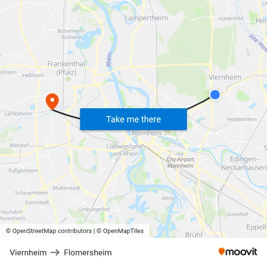 Viernheim to Flomersheim map