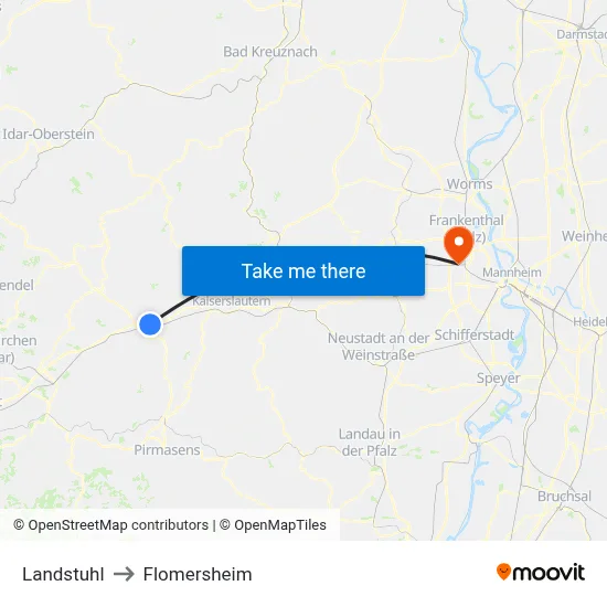 Landstuhl to Flomersheim map