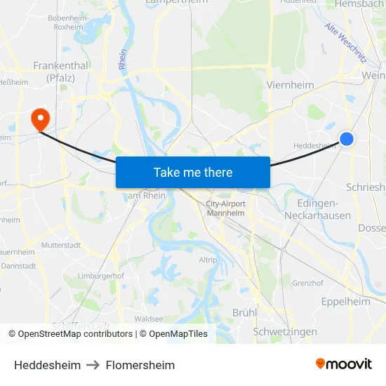 Heddesheim to Flomersheim map