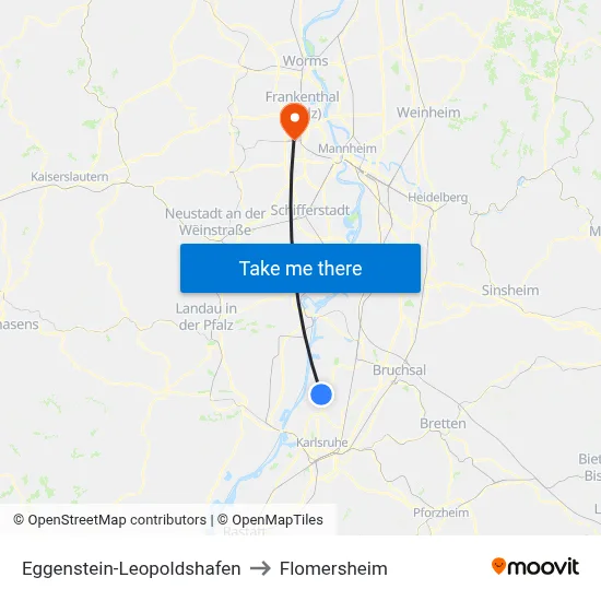 Eggenstein-Leopoldshafen to Flomersheim map