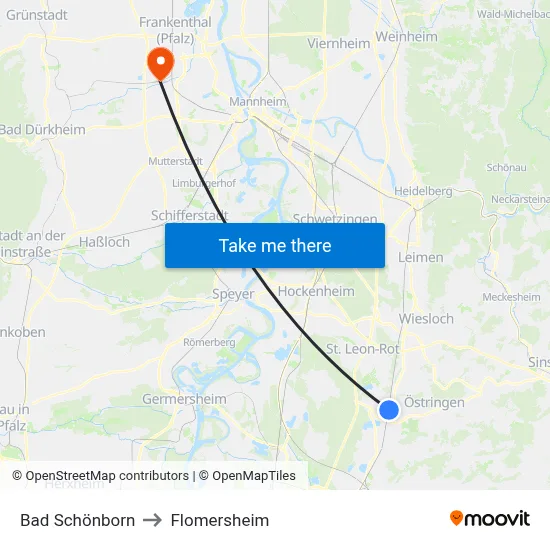 Bad Schönborn to Flomersheim map
