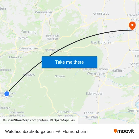 Waldfischbach-Burgalben to Flomersheim map
