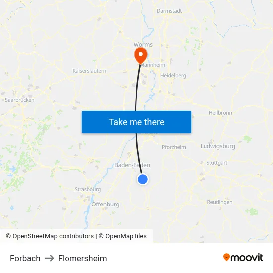 Forbach to Flomersheim map