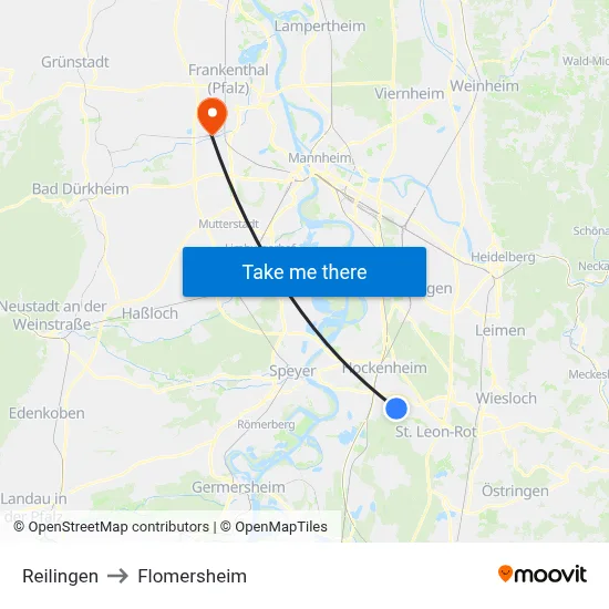Reilingen to Flomersheim map