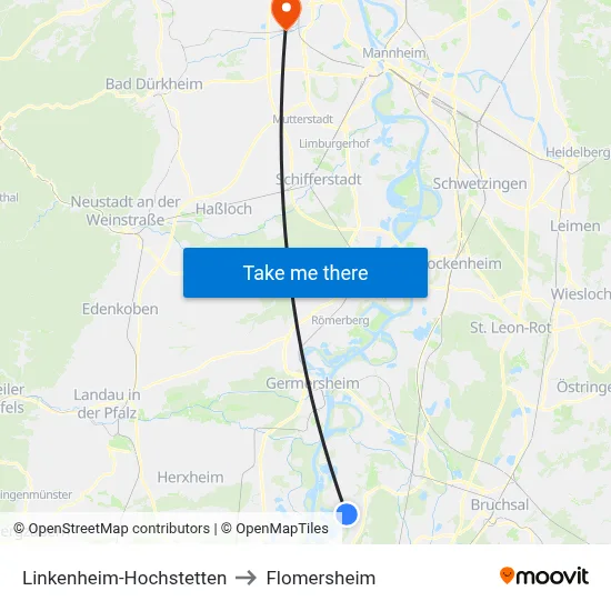 Linkenheim-Hochstetten to Flomersheim map