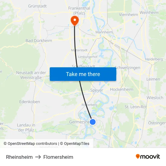 Rheinsheim to Flomersheim map