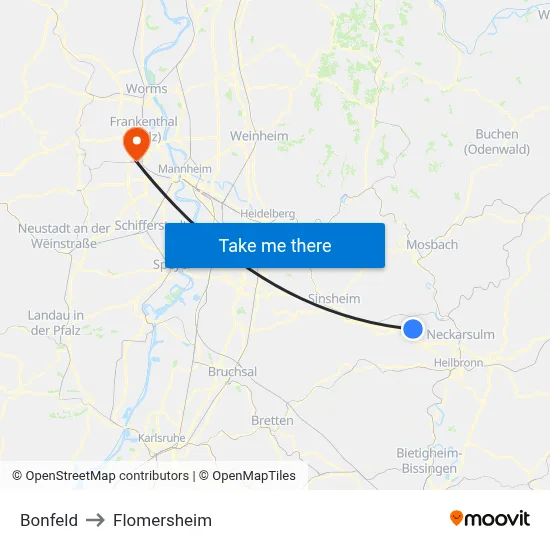 Bonfeld to Flomersheim map