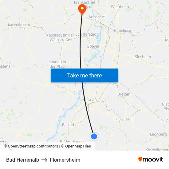 Bad Herrenalb to Flomersheim map