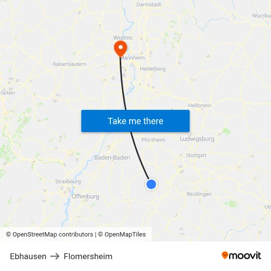 Ebhausen to Flomersheim map