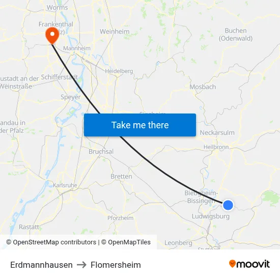 Erdmannhausen to Flomersheim map