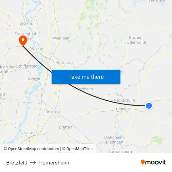 Bretzfeld to Flomersheim map