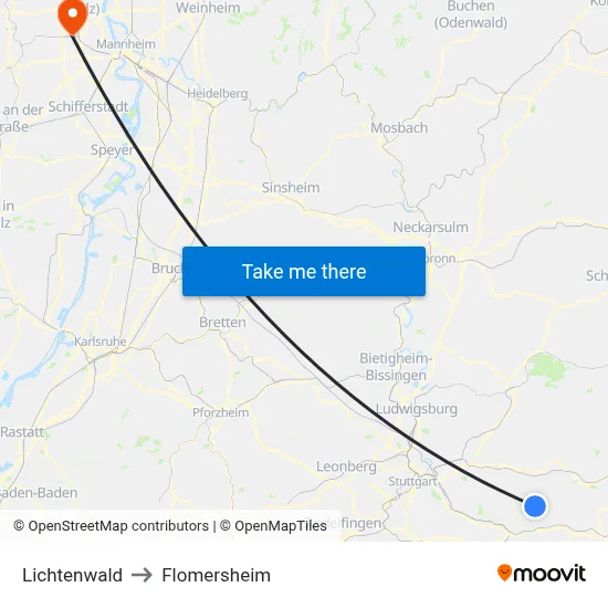 Lichtenwald to Flomersheim map